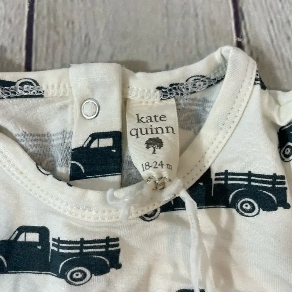 Kate Quinn Truck Pattern Bamboo Ruffle Trim Bodysuit